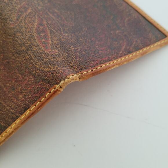 Etro Vintage Brown Paisley Leather Card Wallet Logo Italian Bifold Compact Small - Picture 8 of 9